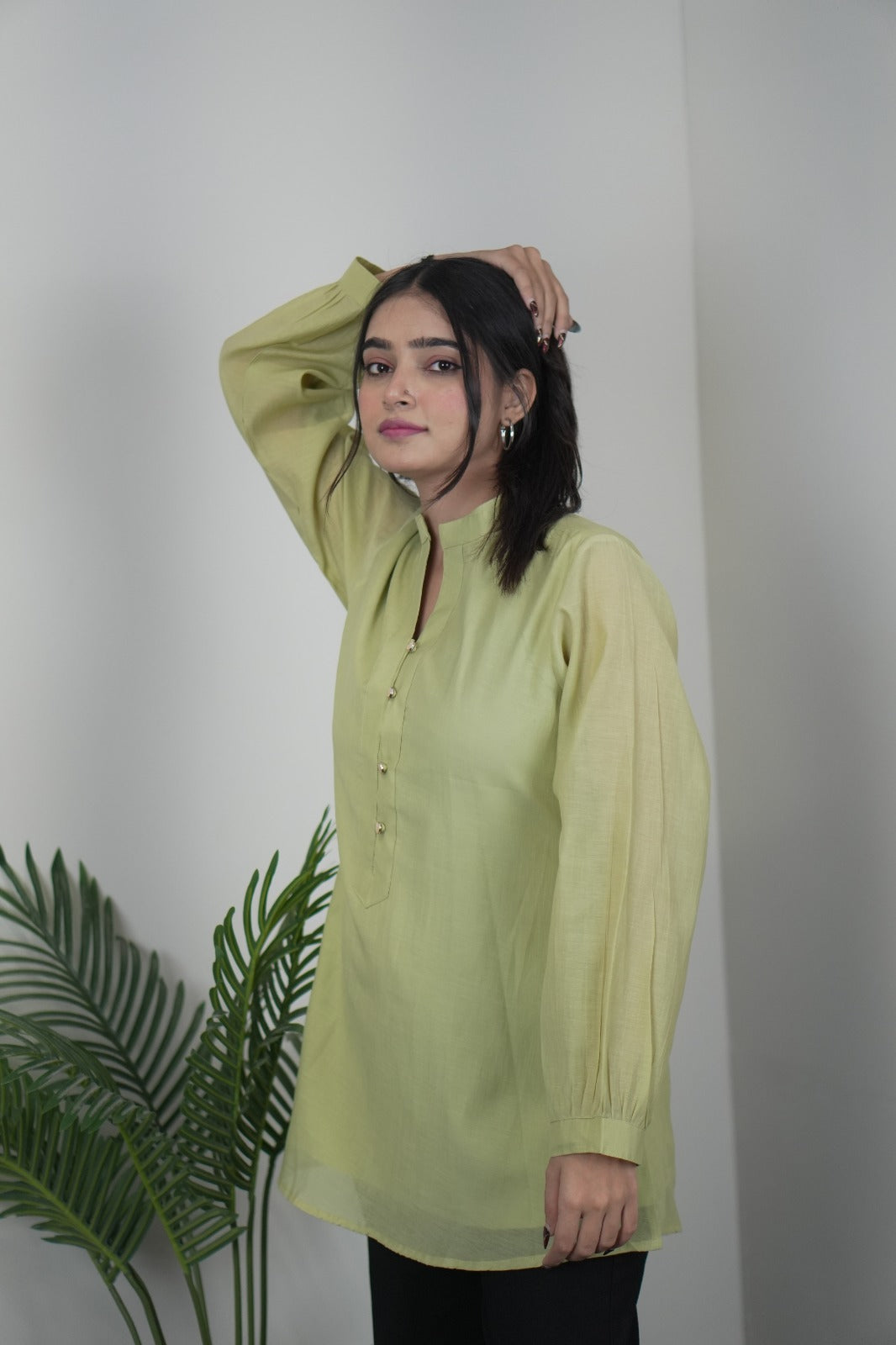 Elegant Pista Green Mul Chanderi Top for Women D6278