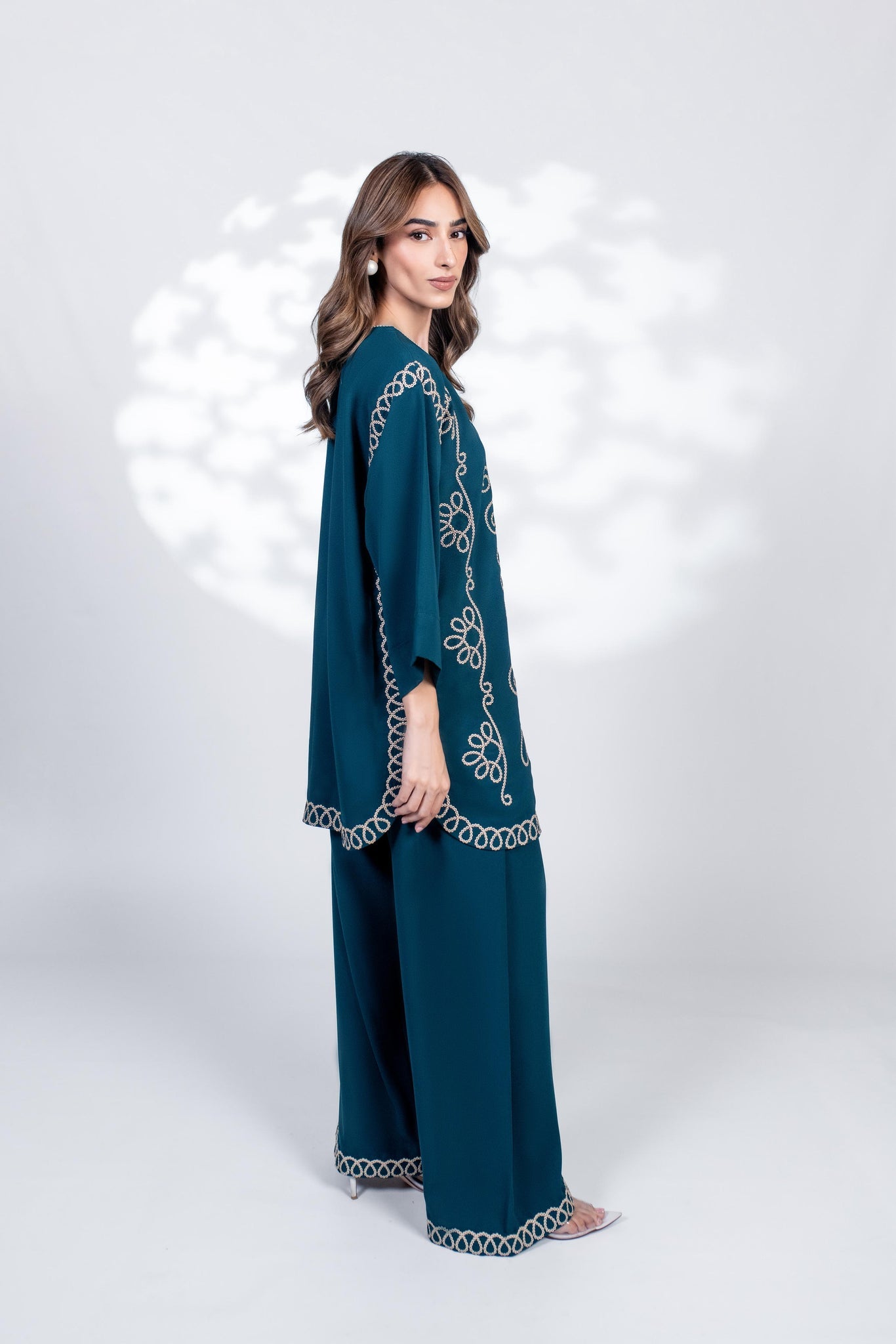 Teal Royal Thread Embroidered Co-ord Set | Festive Luxury Outfit D6317