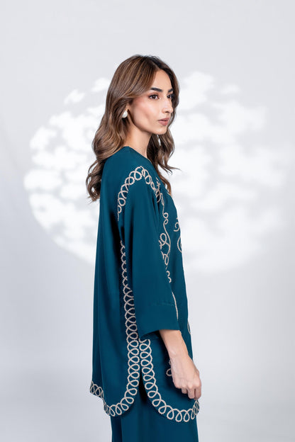 Teal Royal Thread Embroidered Co-ord Set | Festive Luxury Outfit D6317