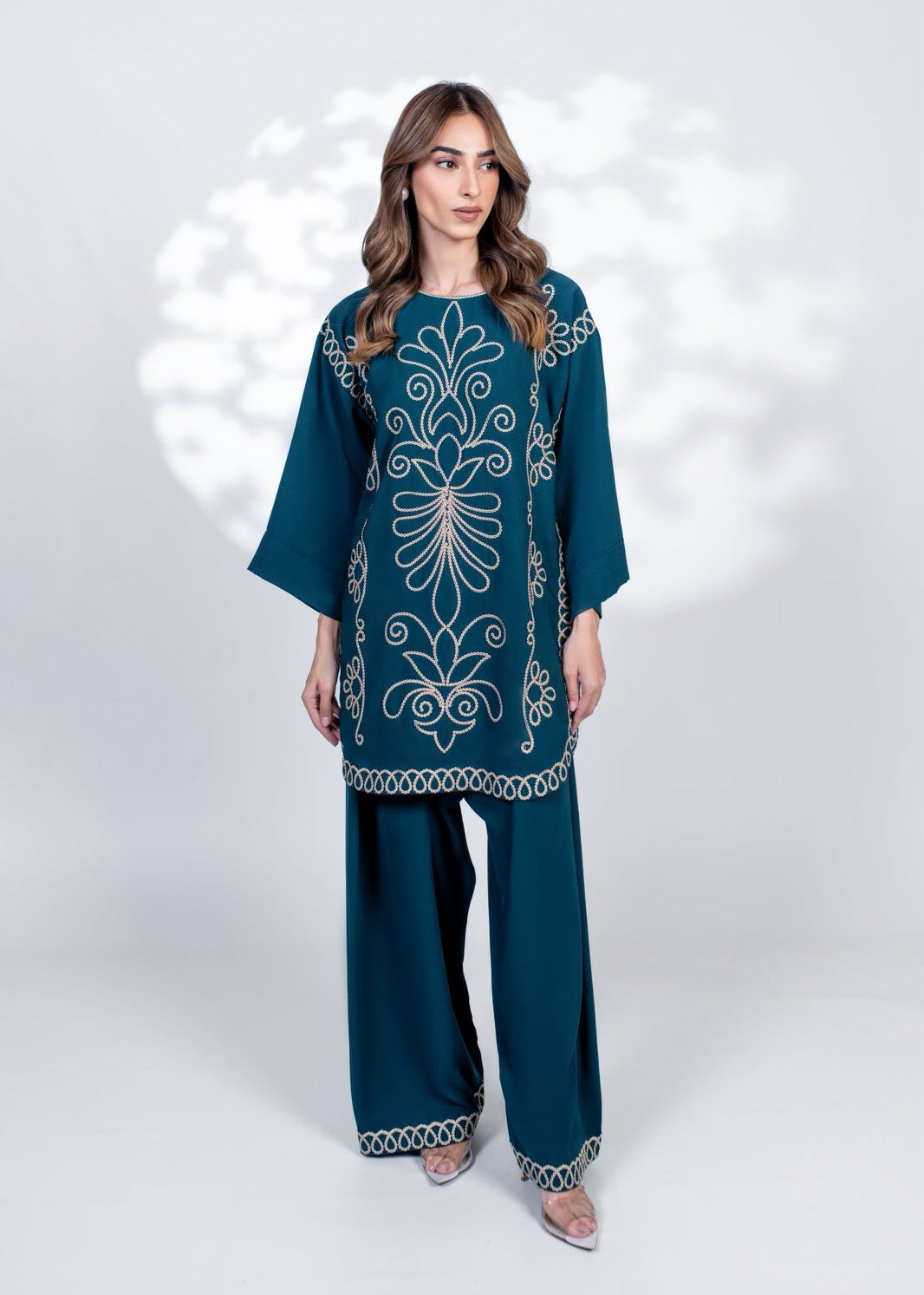 Teal Royal Thread Embroidered Co-ord Set | Festive Luxury Outfit D6317