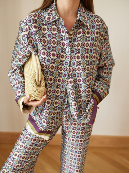 Trendy Armani silk Printed Co-ord Set with Relaxed Fit Pants D6316