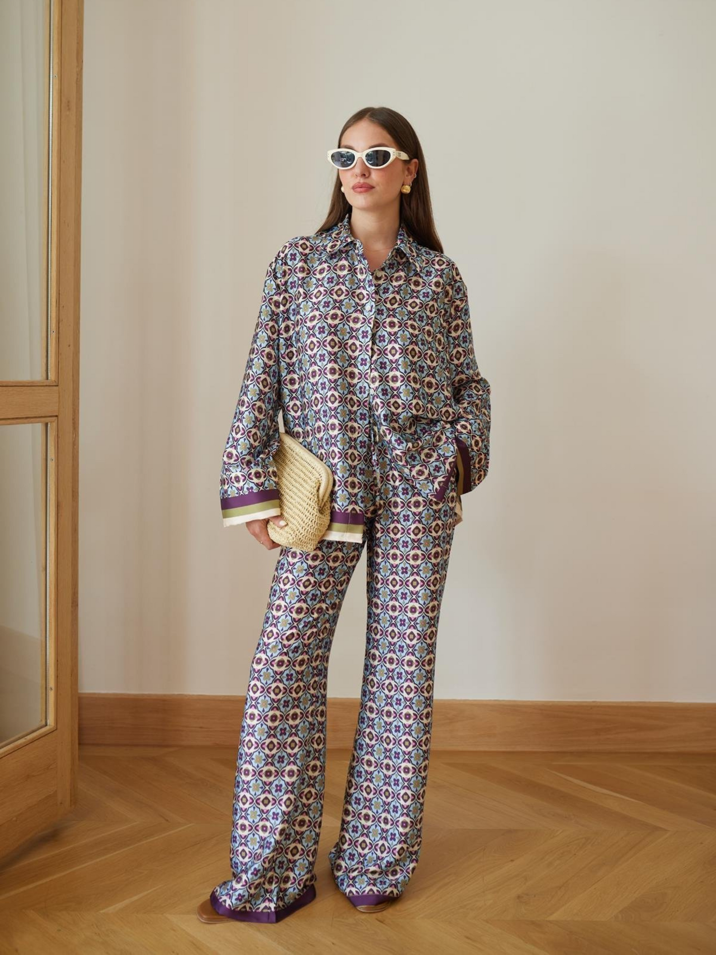 Trendy Armani silk Printed Co-ord Set with Relaxed Fit Pants D6316