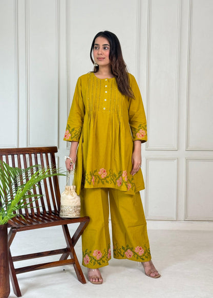 Trendy Embroidered Pure Cotton Co-ord Set – D6215