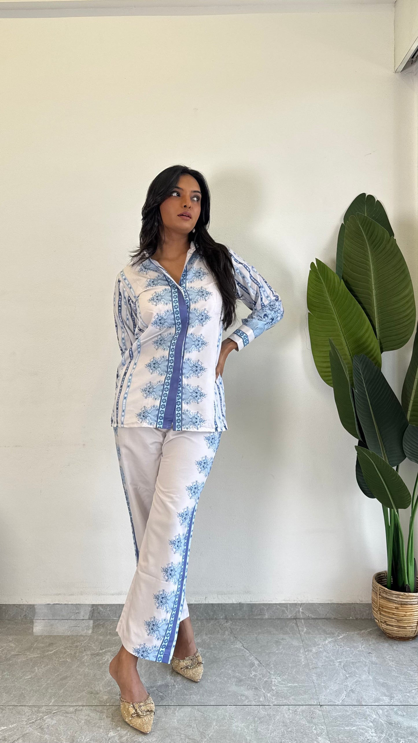 Beautiful  printed Raymond cotton Flower Printed co-ord set for women D6165 - kharidari