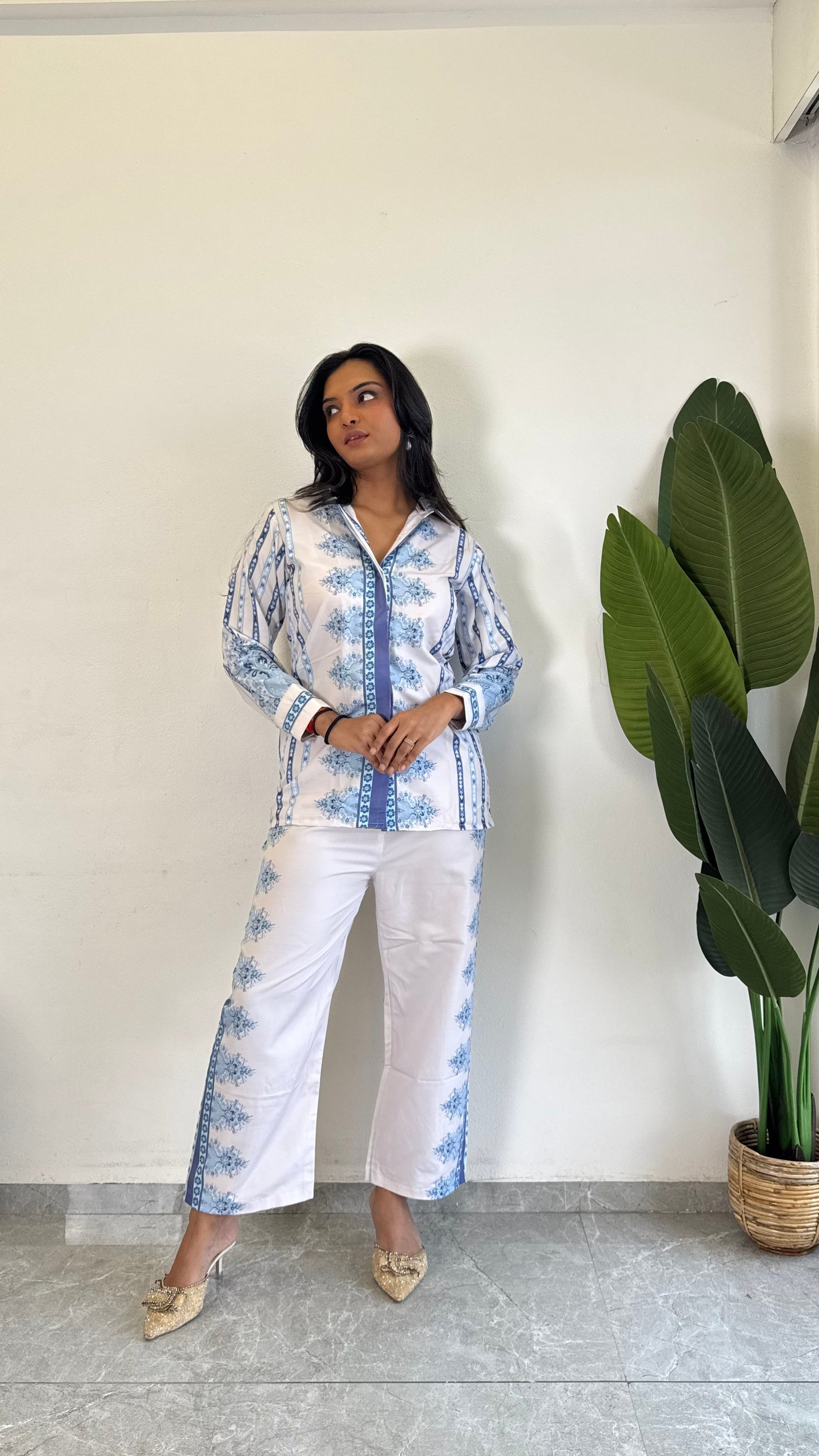 Beautiful  printed Raymond cotton Flower Printed co-ord set for women D6165 - kharidari