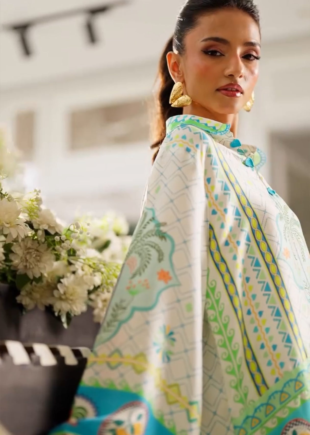 Tropical Palm Digital Print Satin Co-ord Set D6307