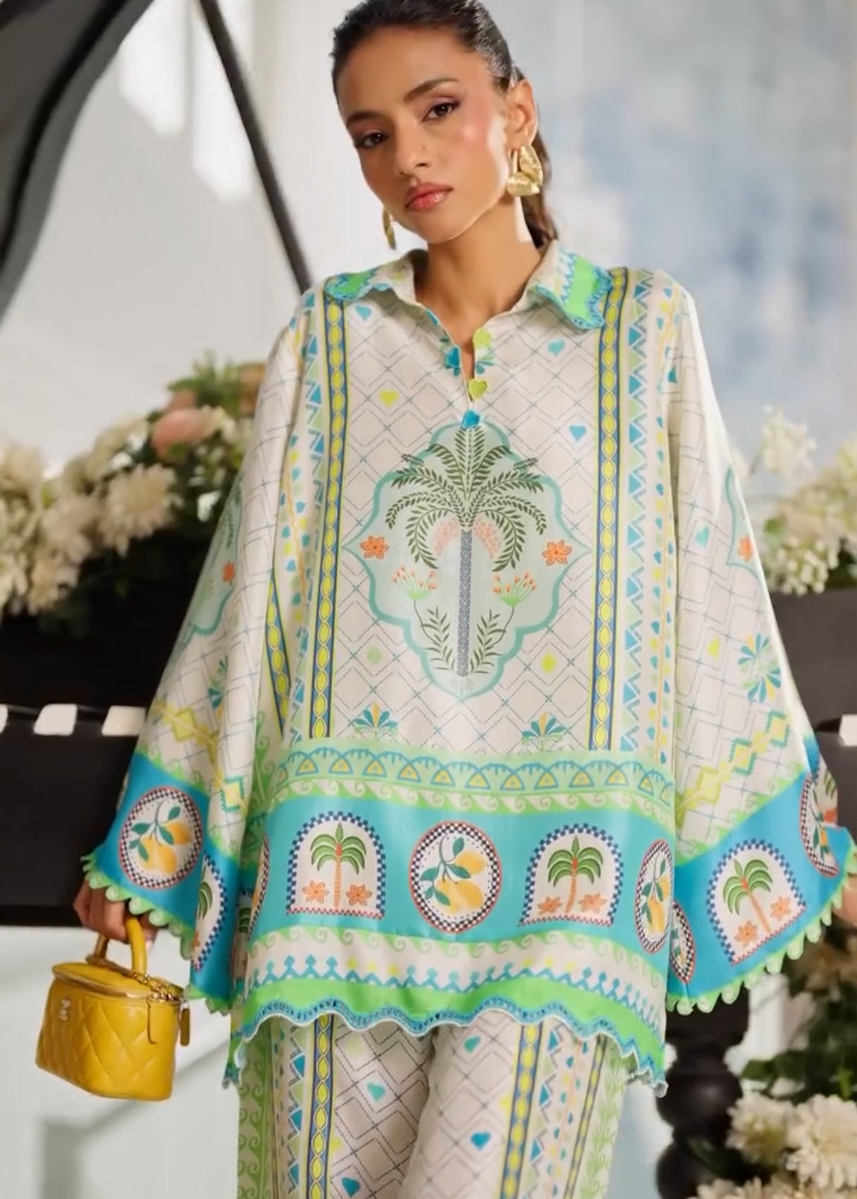 Tropical Palm Digital Print Satin Co-ord Set D6307