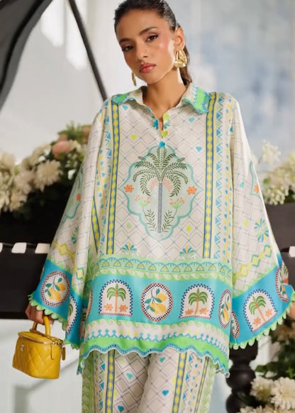 Tropical Palm Digital Print Satin Co-ord Set D6307