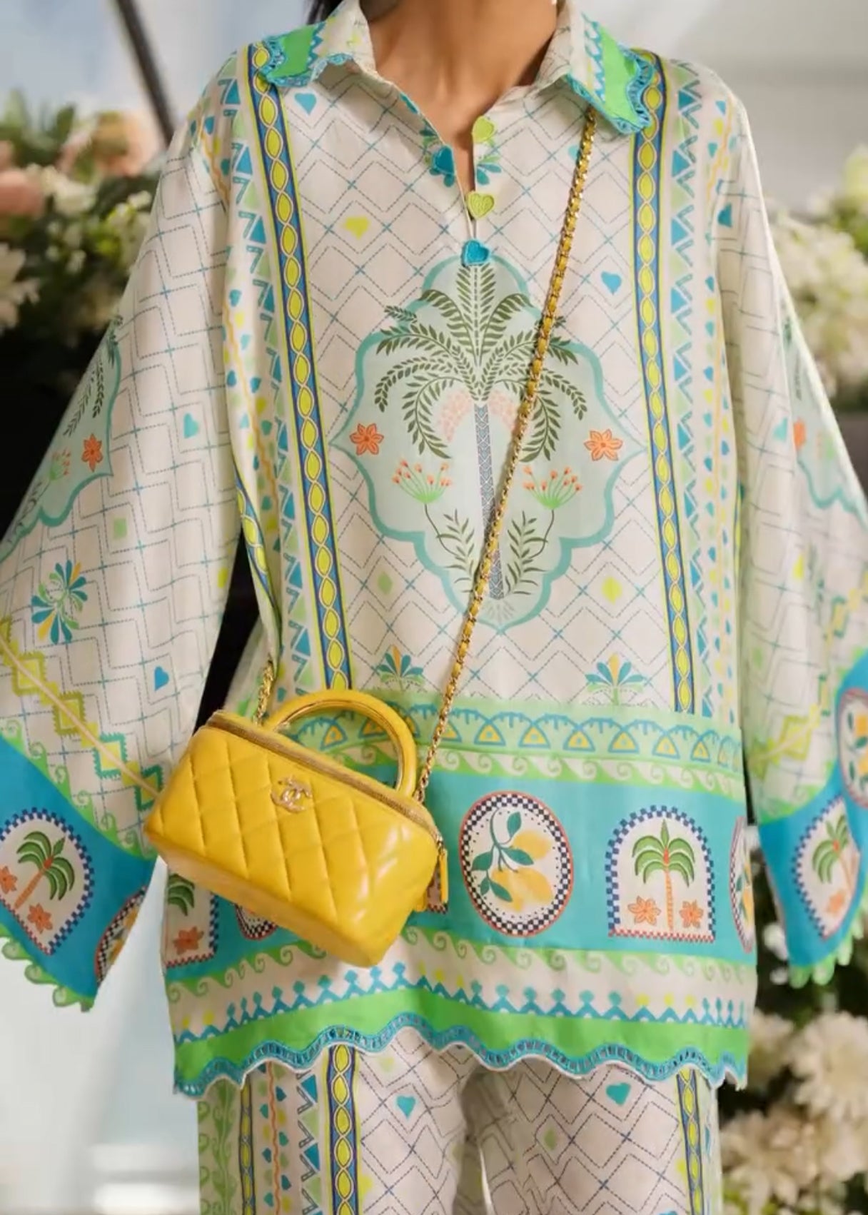 Tropical Palm Digital Print Satin Co-ord Set D6307