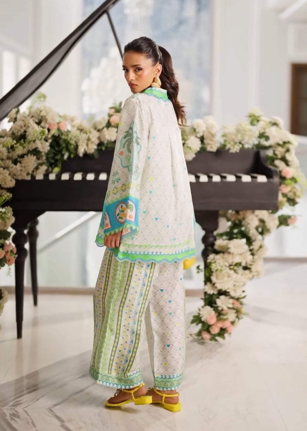 Tropical Palm Digital Print Satin Co-ord Set D6307