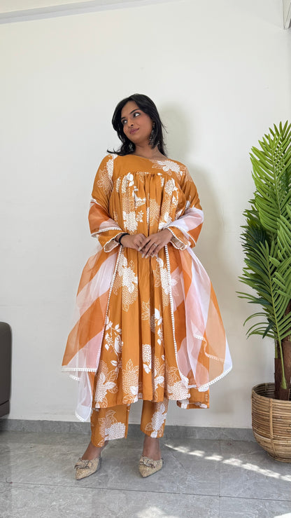 Vibrant Yellow Printed Ethnic Suit Set – D6142