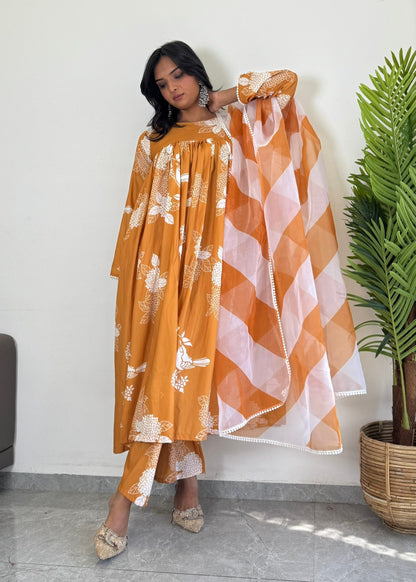 Vibrant Yellow Printed Ethnic Suit Set – D6142