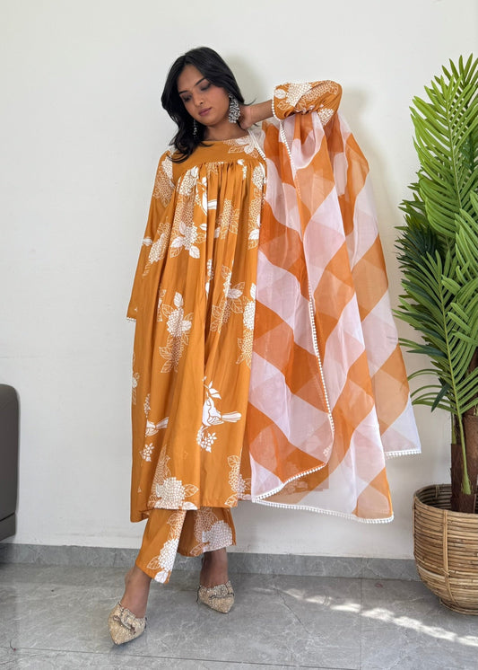 Vibrant Yellow Printed Ethnic Suit Set – D6142