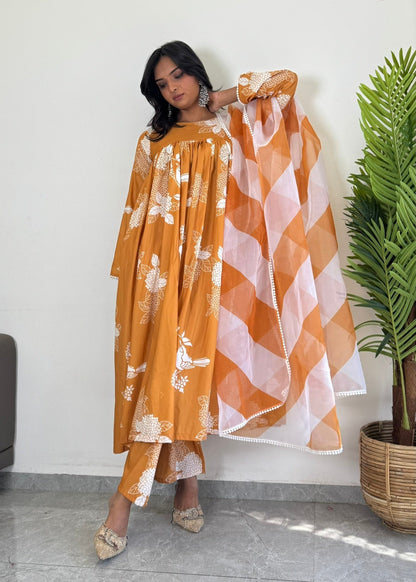 Vibrant Yellow Printed Ethnic Suit Set  D6142 - kharidari