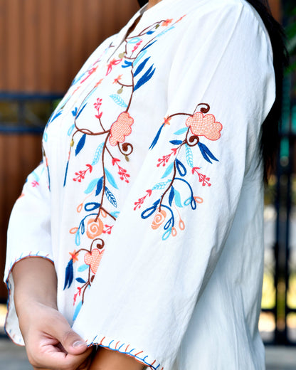 White Floral Vine Embroidered Co-ord Set D6271 - kharidari