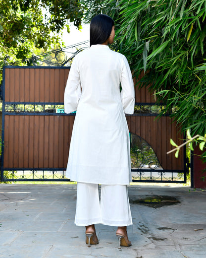 White Floral Vine Embroidered Co-ord Set D6271 - kharidari