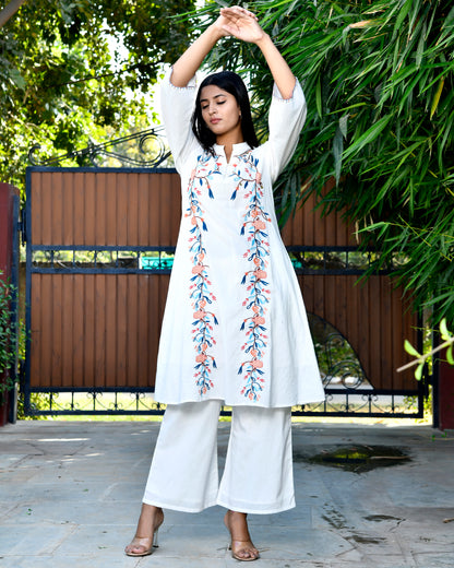 White Floral Vine Embroidered Co-ord Set D6271