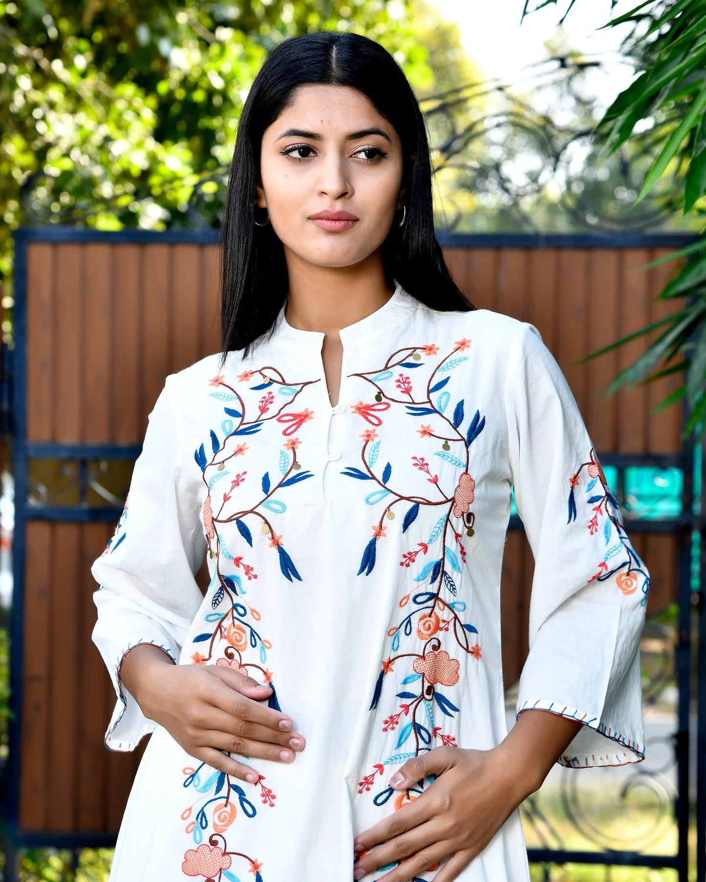 White Floral Vine Embroidered Co-ord Set D6271 - kharidari