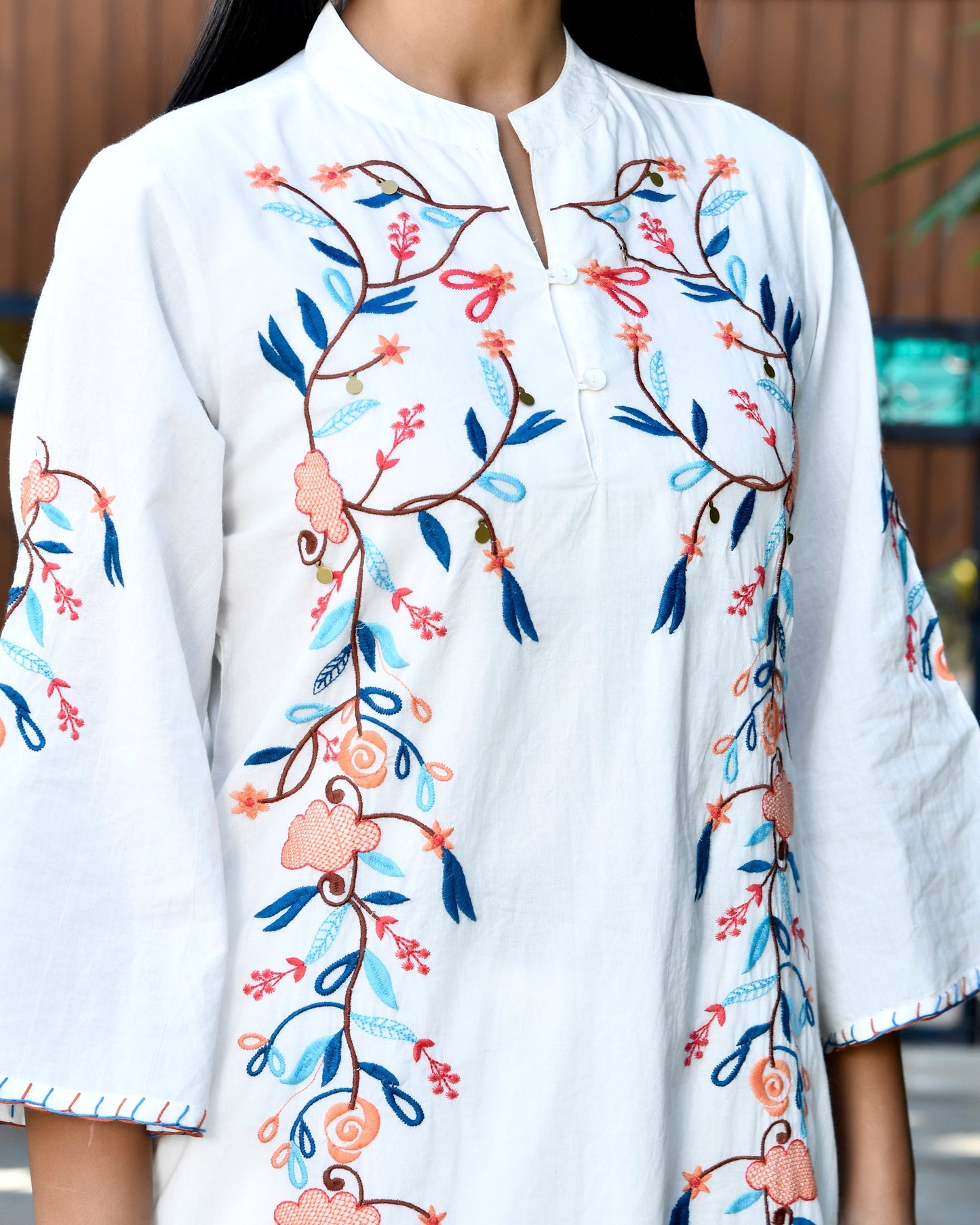 White Floral Vine Embroidered Co-ord Set D6271 - kharidari