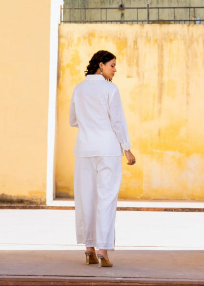 White Geometric Embroidered Cotton Co-ord Set D6272 - kharidari