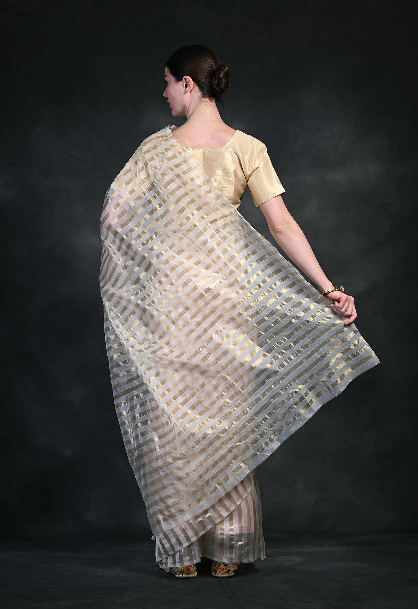 Women's Modern Stripe Design Organza Saree VT4002