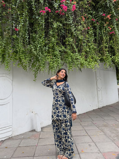 Elegant Blue Floral Ethnic Suit Set for Women with Matching Dupatta D6368