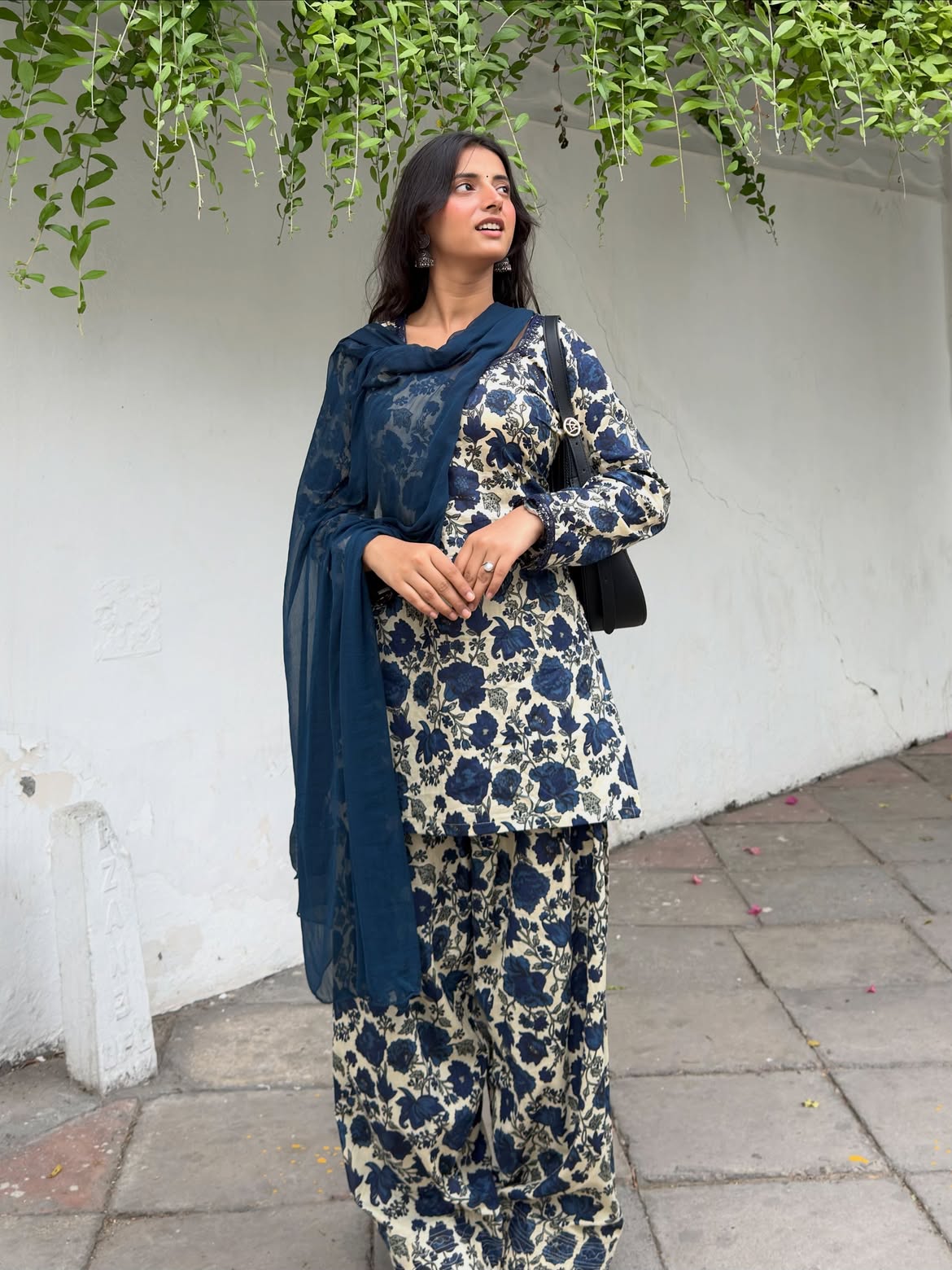 Elegant Blue Floral Ethnic Suit Set for Women with Matching Dupatta D6368