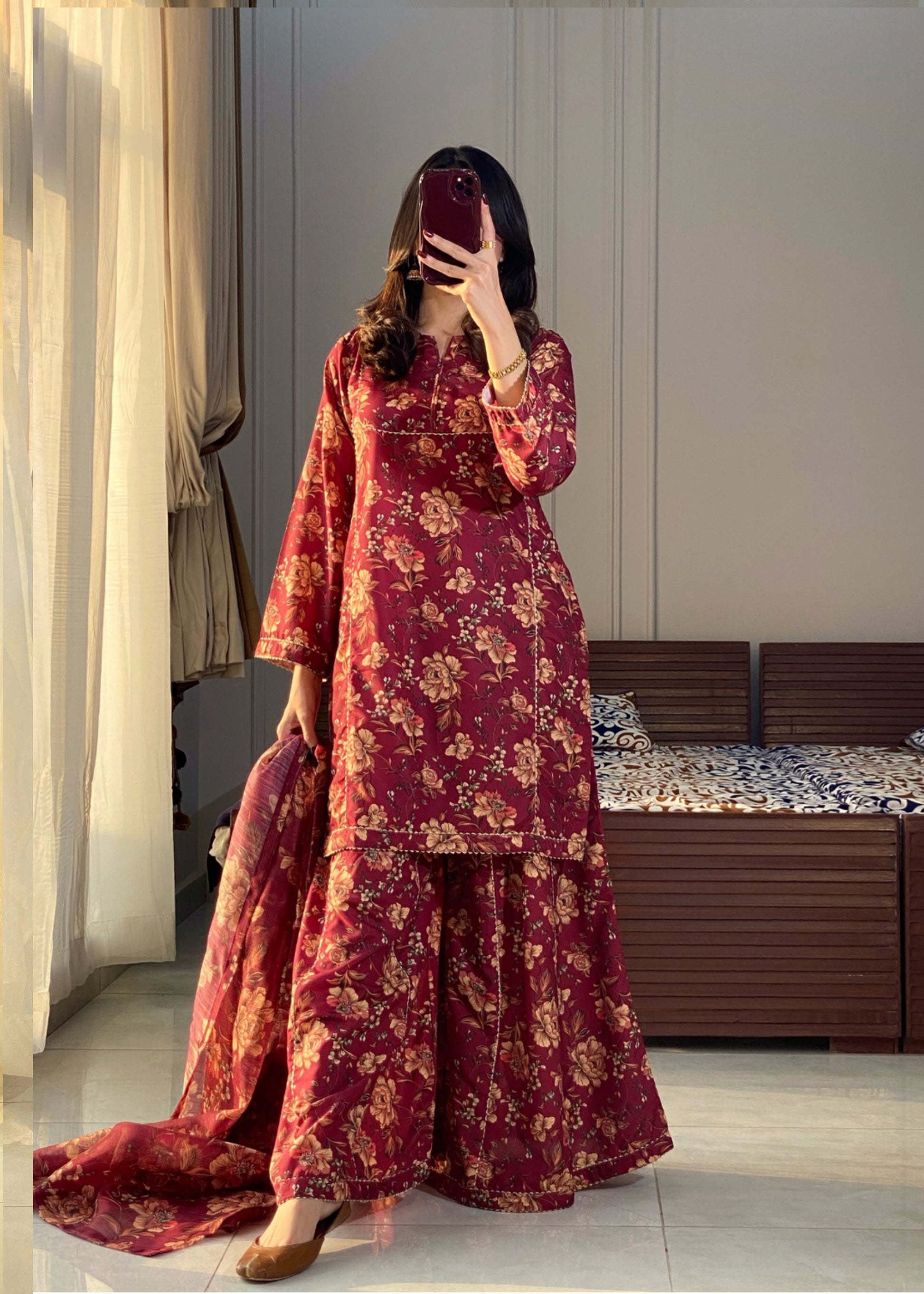 Women's Floral Printed Muslin Cotton Suit Set with Dupatta D6146