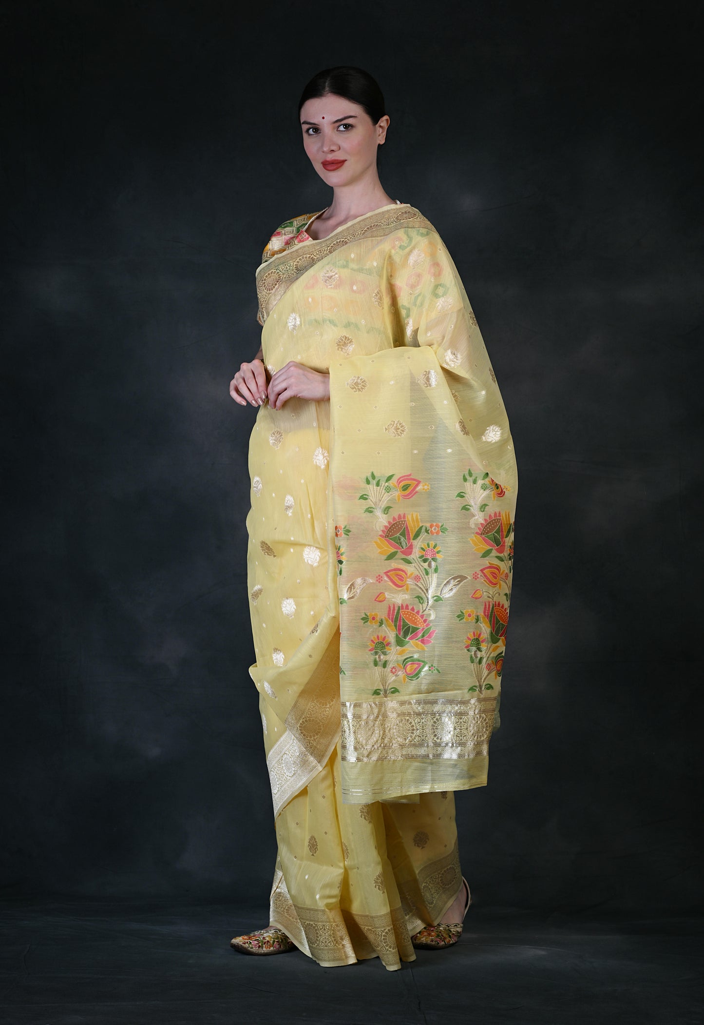 Yellow Party wear Banarasi Silk Designer saree PRK003