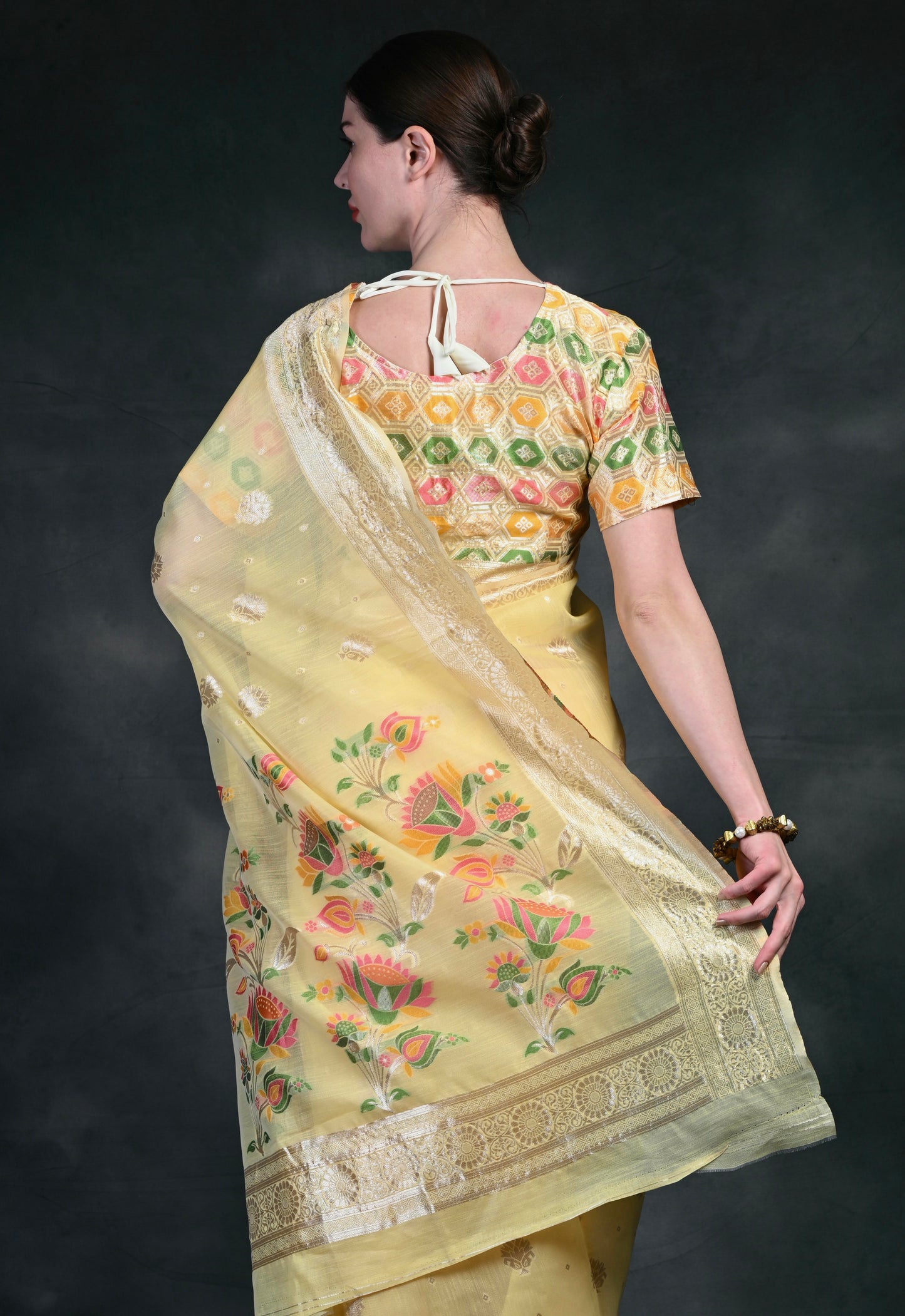 Yellow Party wear Banarasi Silk Designer saree PRK003