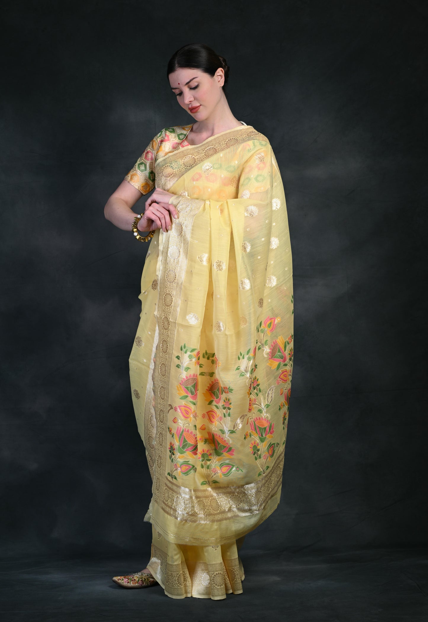 Yellow Party wear Banarasi Silk Designer saree PRK003