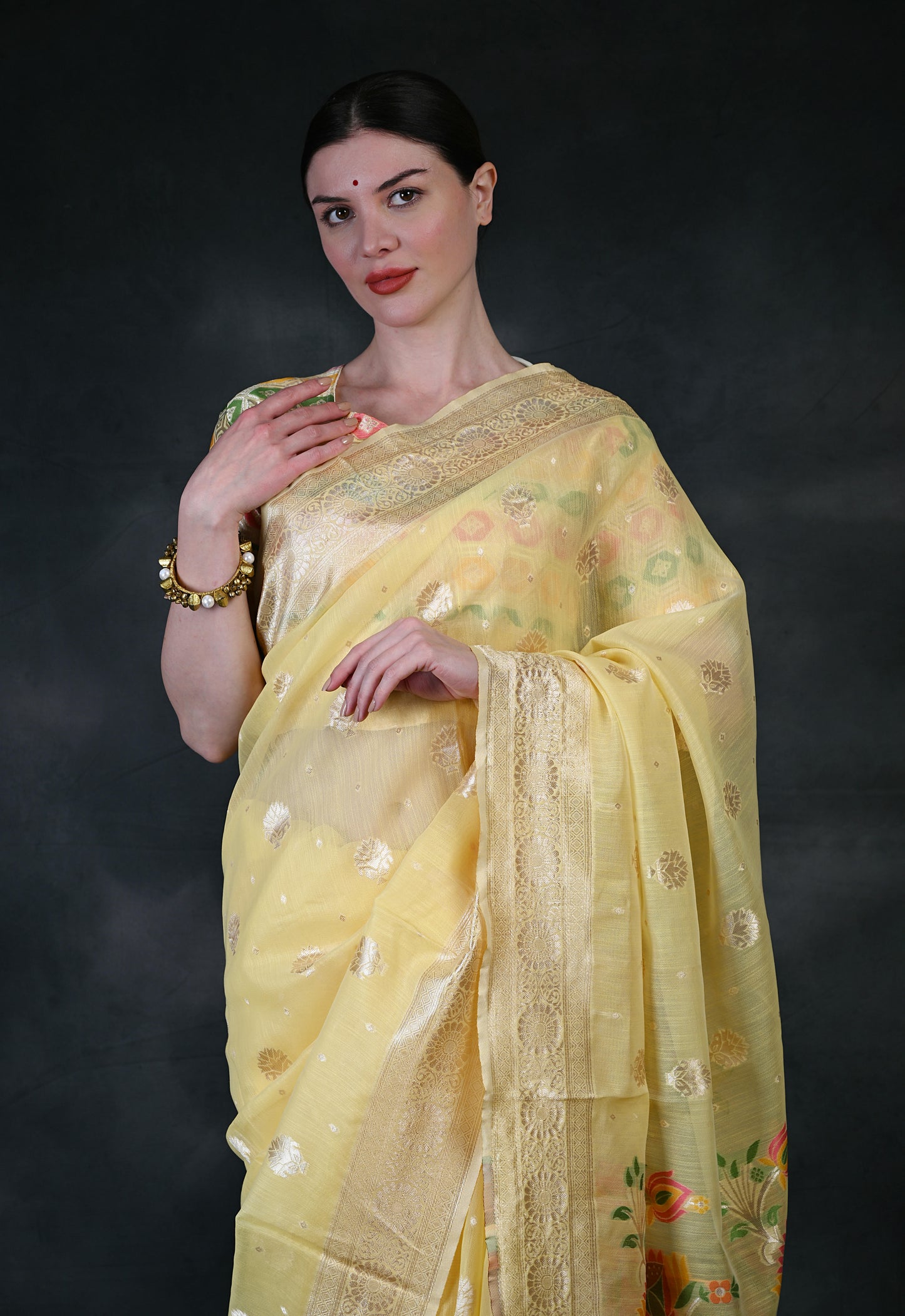 Yellow Party wear Banarasi Silk Designer saree PRK003