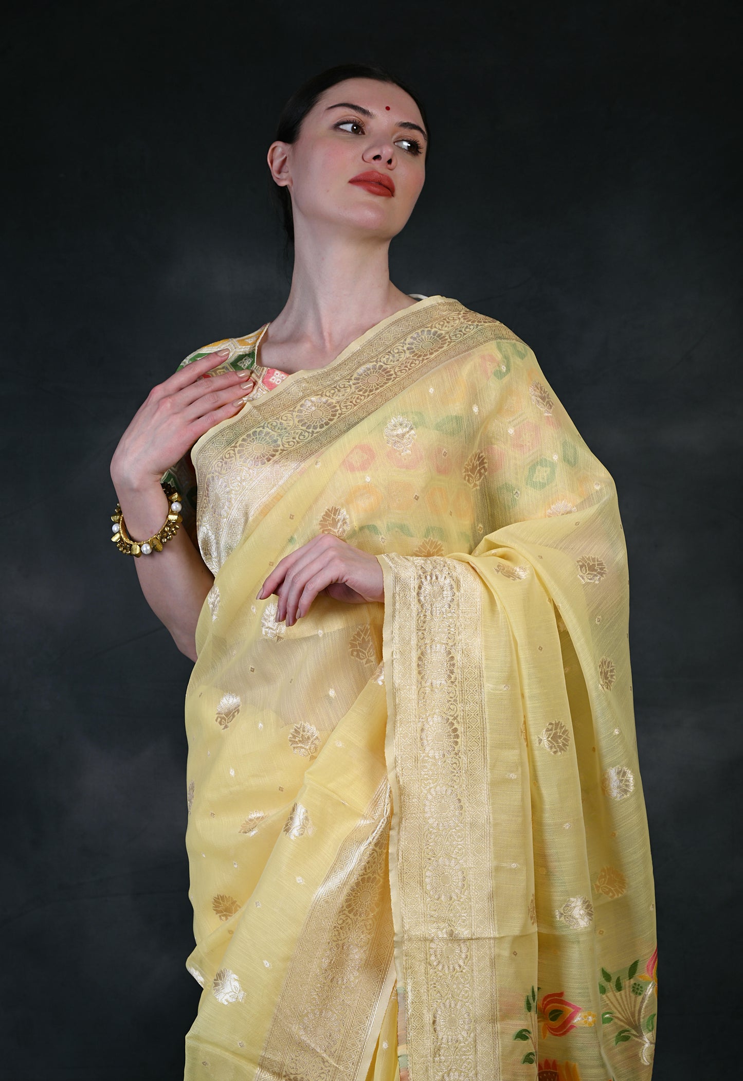 Yellow Party wear Banarasi Silk Designer saree PRK003