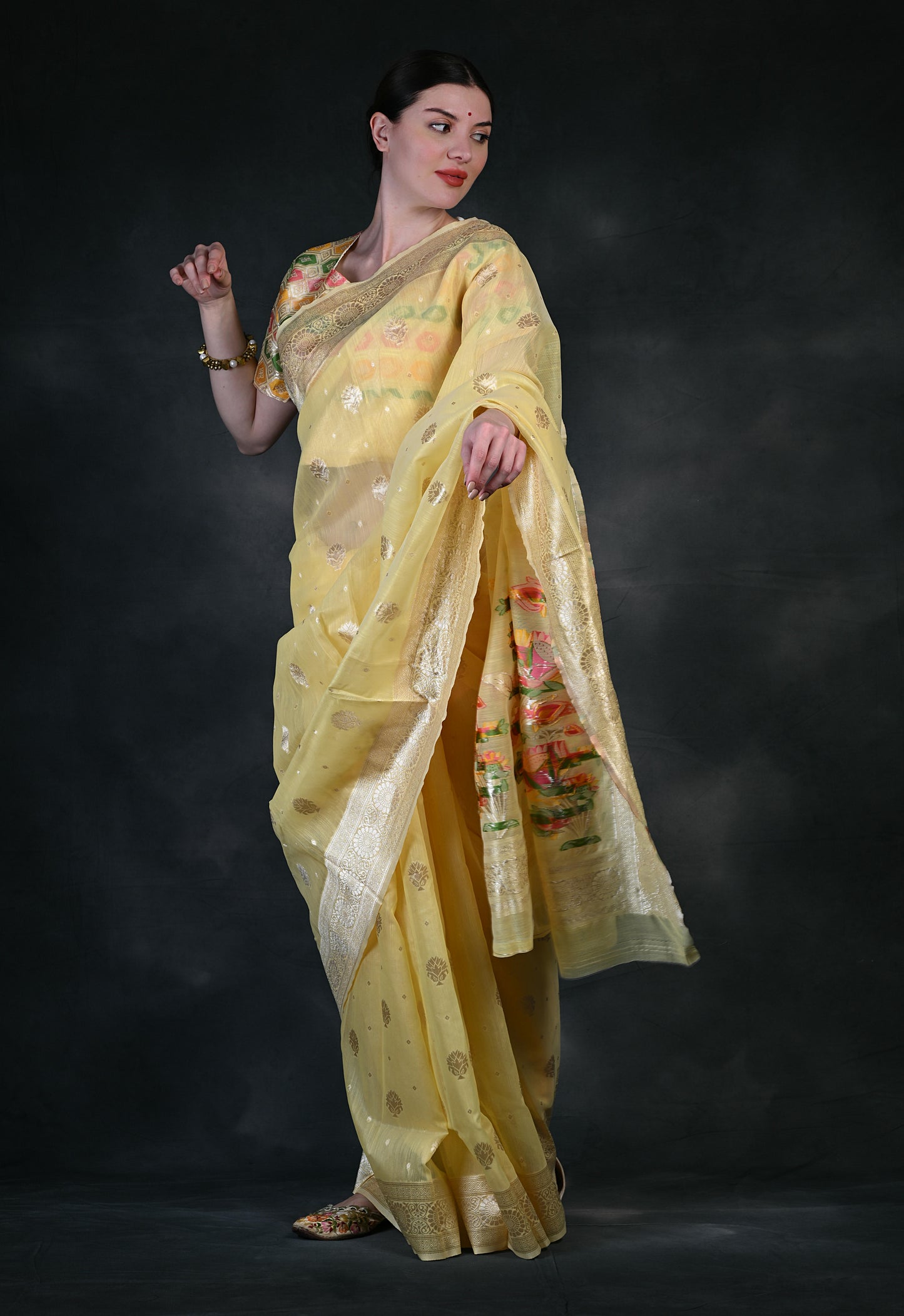 Yellow Party wear Banarasi Silk Designer saree PRK003